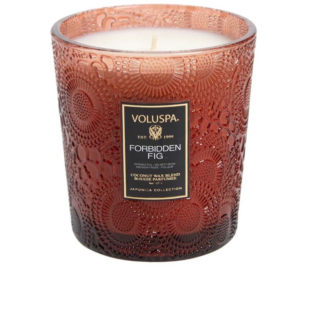 Voluspa Forbidden Fig Classic Candle Embossed Glass Jar